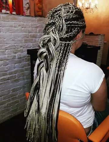 Black and white micro braids half Dutch braid