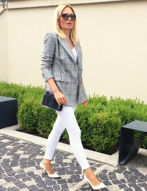 White jeans with a formal blazer