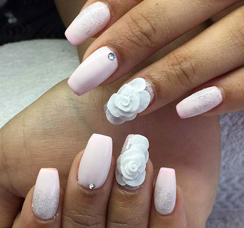 White flower accent acrylic nail design