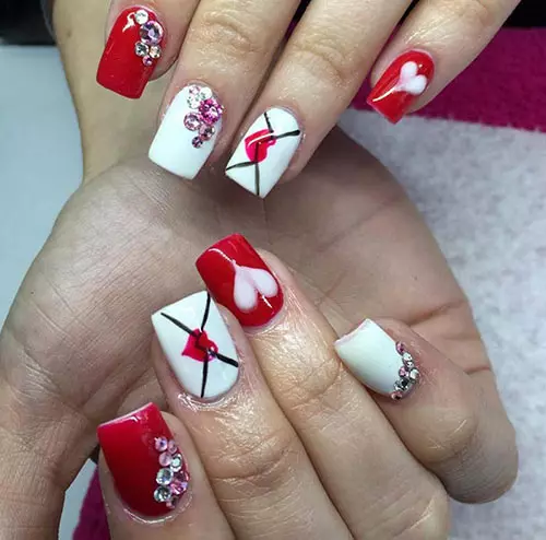 Pink and red love letters acrylic nail design