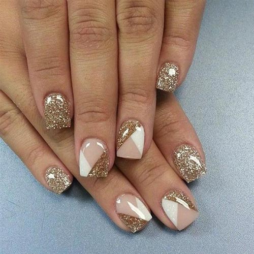 Glitter geometric acrylic nail design