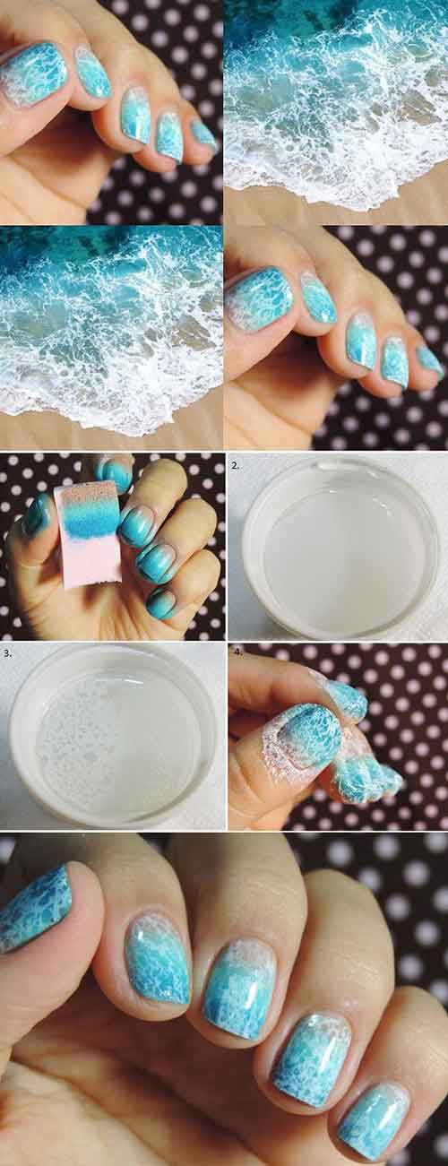 Summer acrylic nails with beachy waves design