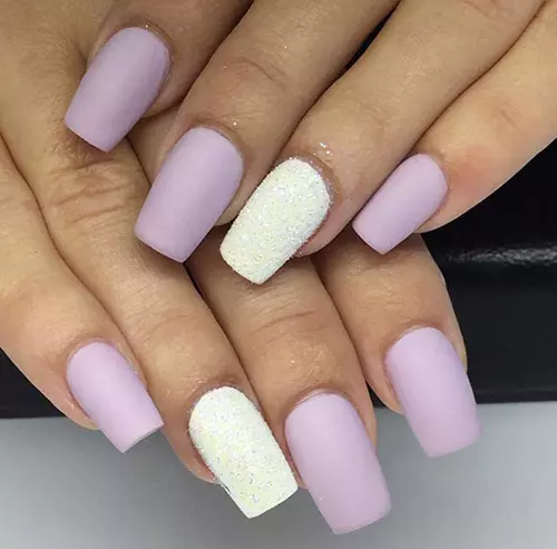 Matte lavender and snow acrylic nails