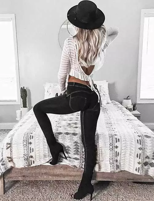 Black jeans with a backless top