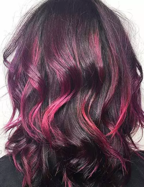 Shaded purple and magenta highlights for dark hair