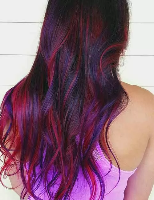 Popping purple and pink highlights for dark hair