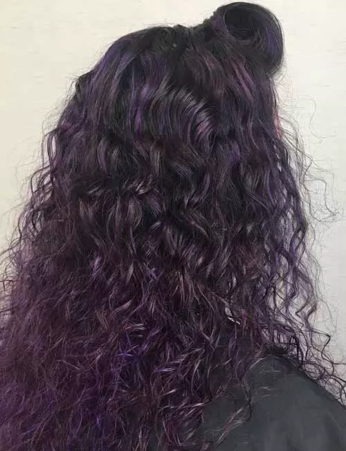 Metallic purple highlight ideas for curly black hair