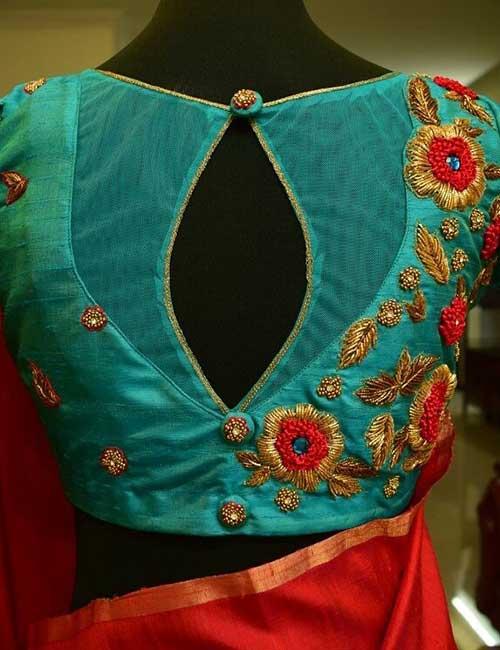 Patch Work Back Side Double Colour Blouse Blouse Designs 2019