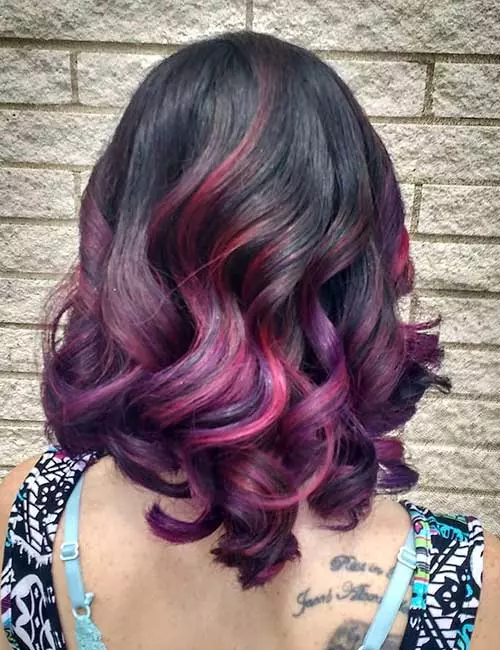 Purple and pink ombre highlights for dark hair