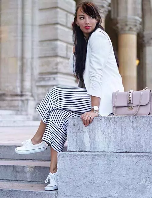 Striped culotte pants with blazer