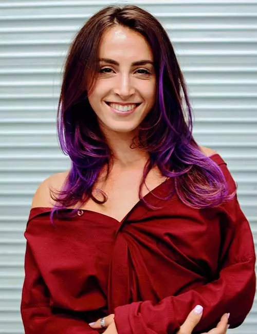 Electric purple highlight ideas for chocolate brown hair