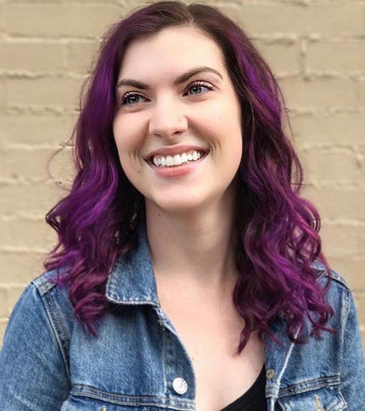 dark purple hair with blonde highlights