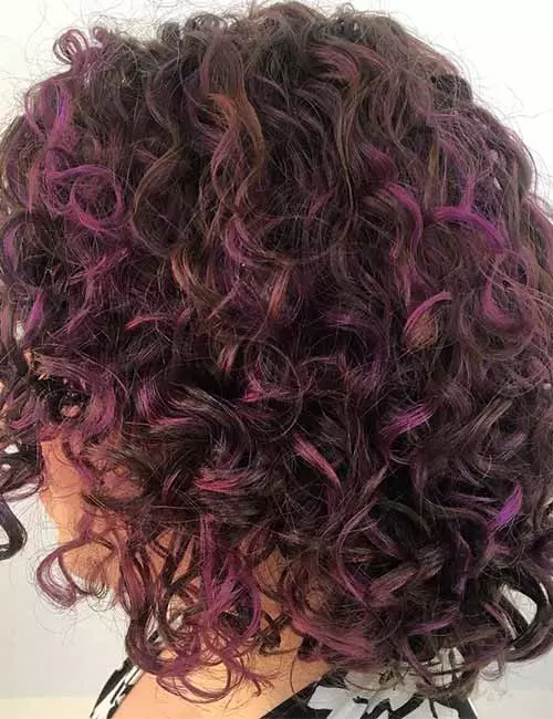 All over purple highlights ideas for curly bob dark hair