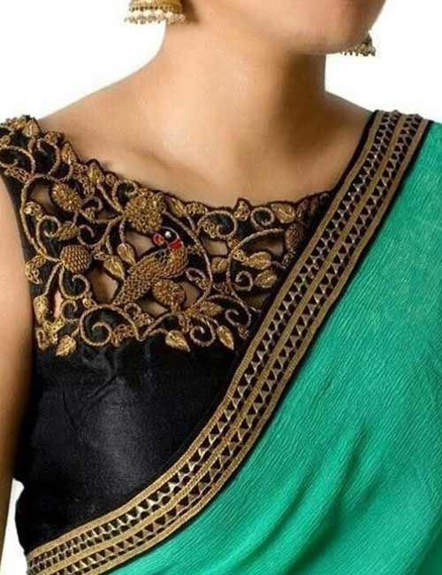 Jewelry patch work blouse with neck design