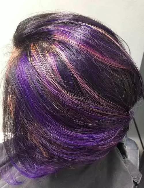 Sunset purple highlights for dark hair