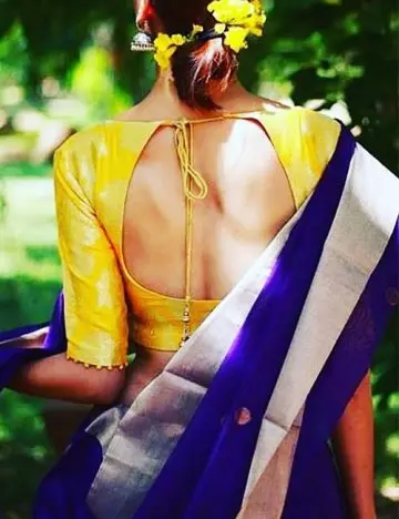 Backless pattu blouse design with dori for silk sarees