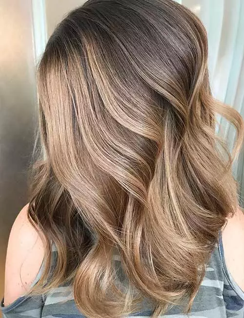 Melted mocha hair color for brown to blonde hair