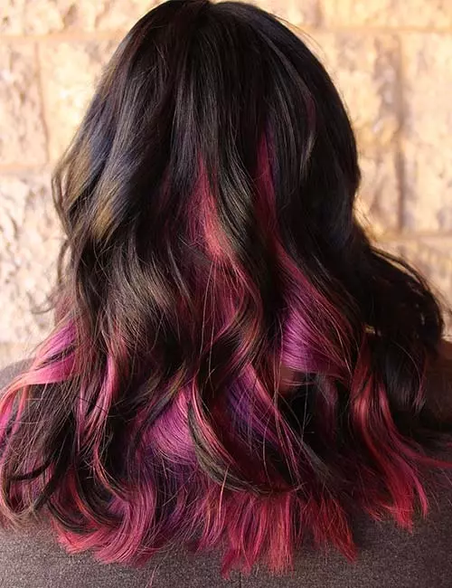 Magenta and bubble gum pink highlights for dark brown hair