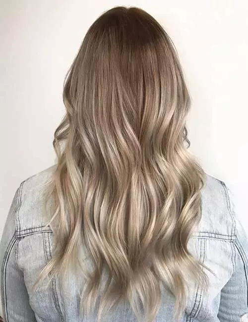 Root drop hair color idea for brown to blonde hair
