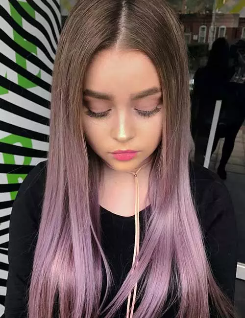 Rose gold tinted lavender ombre hair color