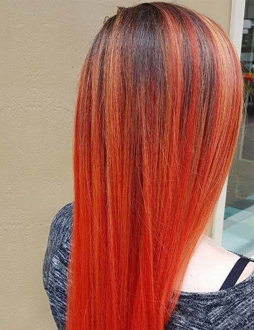 Spectacular sunset balayage for straight hair