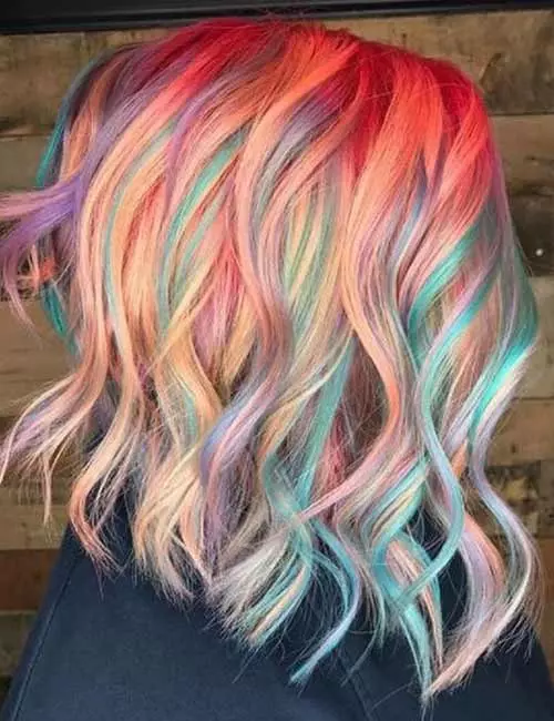 Fiery rainbow cotton candy hair color