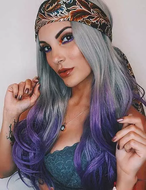 Silver fox lavender ombre hair color