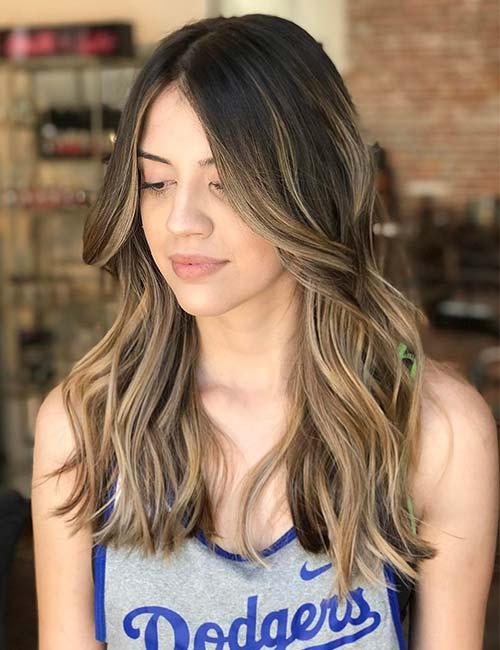 Sandy blonde highlights for dark brown hair