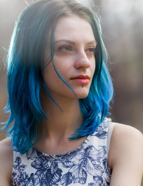 Electric blue highlights for dark brown hair