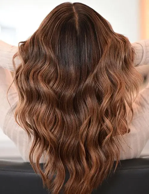 Rose gold highlights for dark brown hair