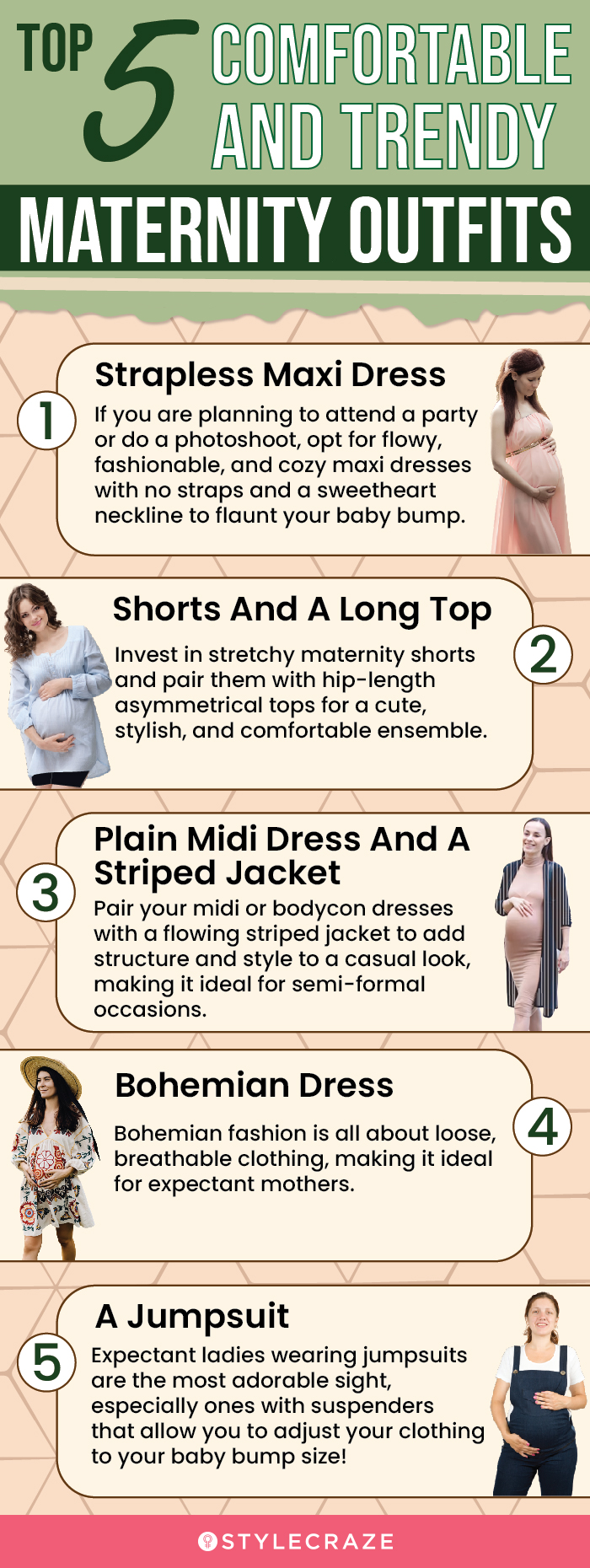top 5 comfortable and trendy maternity outfits (infographic)