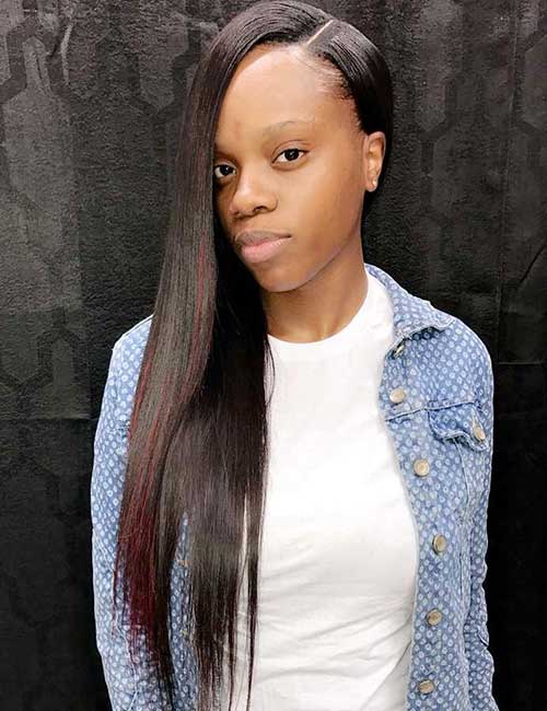 Straight black hair with red highlights sew-in hair