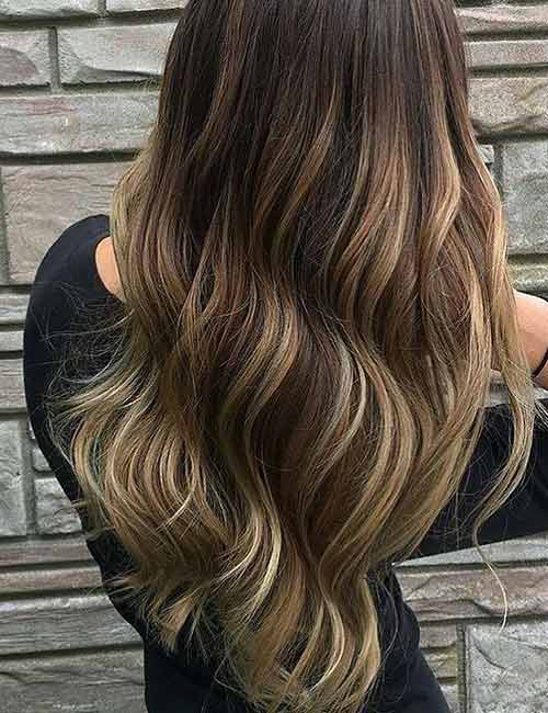 Milk and white chocolate highlights for dark hair