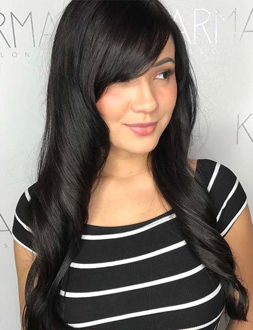 Smooth long hair with side-swept bangs