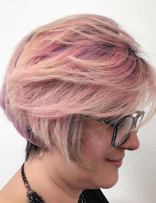 Pastel pink layered bob hairstyle for older women