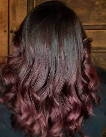 Red violet ombre hair color on dark hair