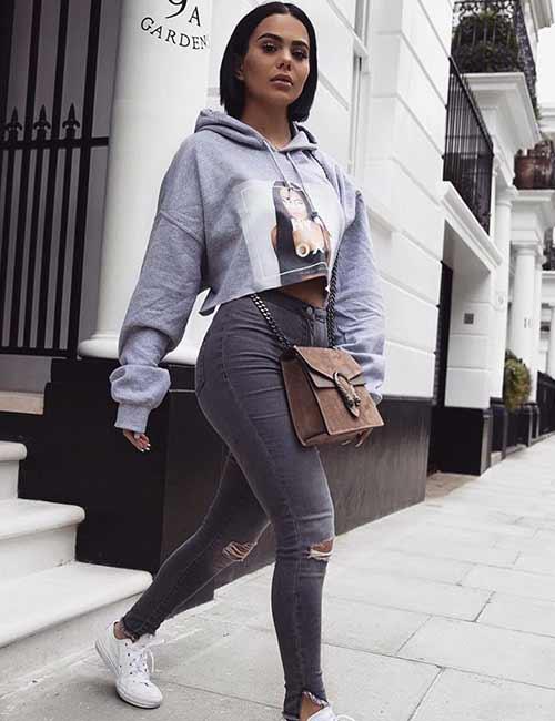 crop top hoodie with jeans