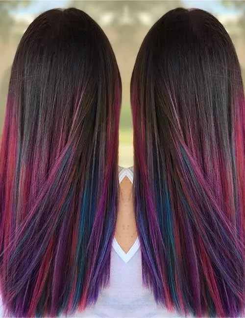 Colorful ombre hair color on dark hair