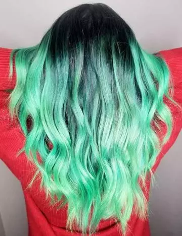 Mint green ombre hair color on dark hair
