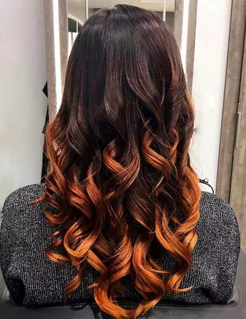 Brown and copper ombre hair color for brunettes