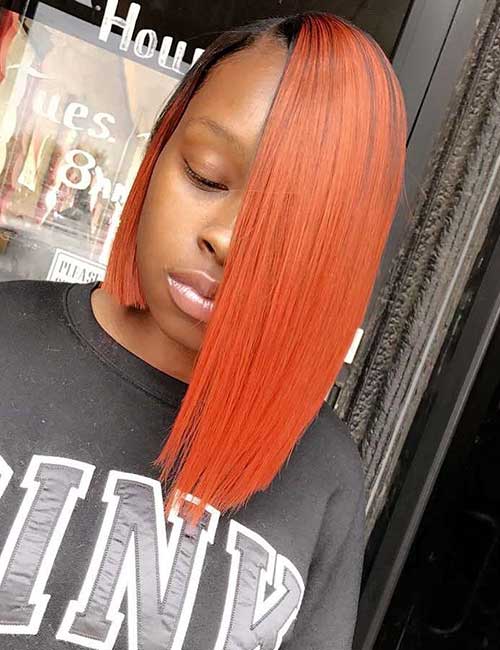 Asymmetrical orange bob sew-in hair