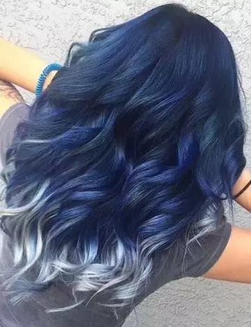 Blue ombre hair color with frosted tips