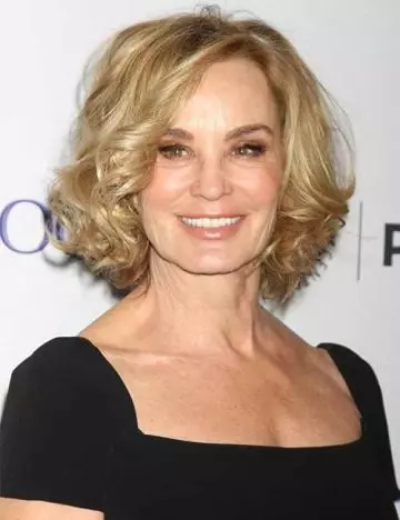 Curly golden blonde bob hairstyle for older women