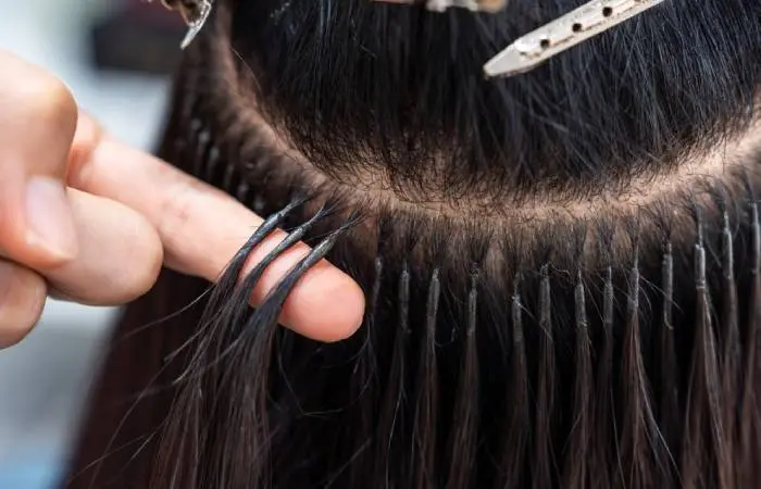 A woman with hair extensions