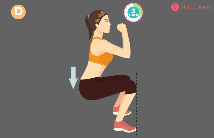 Step 4 of squat is holding the position for three seconds