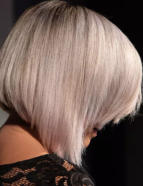 Sleek angled bob hairstyle for older women