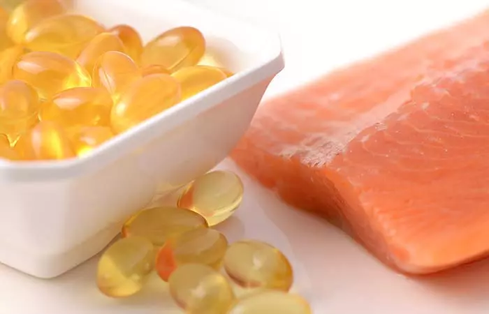 Fish oil supplements kept in a fish-shaped bowl