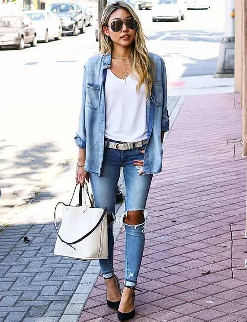 denim and shirt outfit