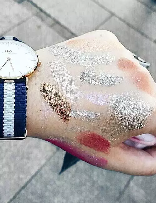 5. Picking that one shade from a hand covered in swatches. 