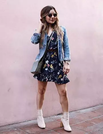 Short floral dress and boots for petite women